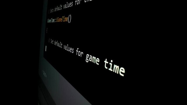 Closeup macro shot movement of coding script moving across LED screen with real-time AI-generated typing, showcasing advanced AI learning in optimization, debug and coding for software development.