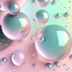 A pink and blue background with bubbles and water. Generative AI.