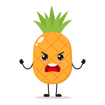 Single Standing Pineapple Fruit Angry With Fist Hand Vector Illustration