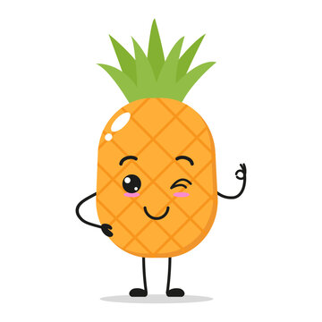Single Standing Pineapple Fruit Say Ok With Hand Vector Illustration