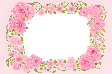 Obraz na płótnie Canvas Pink roses frame on white background. Generative AI