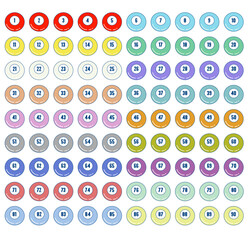 Bingo balls multi colour up to 90 balls. concept vector illustrations.