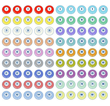 Bingo balls multi colour up to 90 balls. concept vector illustrations.