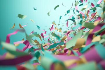 celebration flying event blue birthday colorful confetti background carnival festive party. Generative AI.
