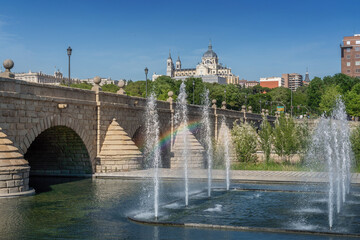 Bridge of Segovia (Puente de Segovia) and Almudena Cathedral - Madrid, Spain