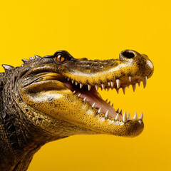Crocodile on a yellow background. Generative AI.
