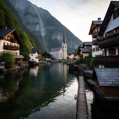 Naklejka premium Hallstatt illustration. Generative AI.