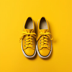 Shoes on yellow background. Generative AI.