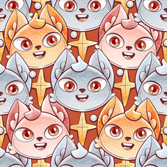 Pattern with cute cats in cartoon style.