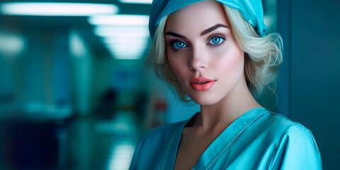 Portrait beautiful young nurse in the hospital Generative ai