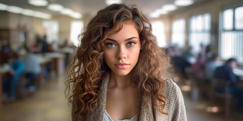 Portrait of a cute teacher on the background of the class Generative ai