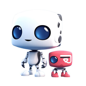 Happy cute cartoon robot, 3D robot, transparent - AI Generated. 