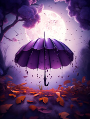 Generative AI:  magic purple umbrella in a fantasy landscape