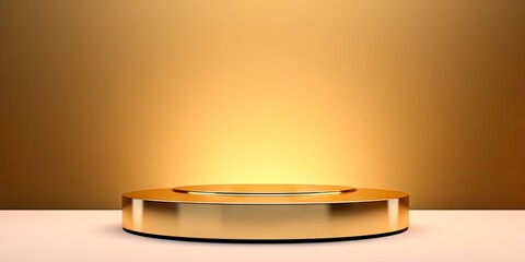Golden Round Stage Podium with Minimal Design and Luxury Showcase Background for Product Display in Studio Showroom or Scene Mockup. Generative AI illustrations.