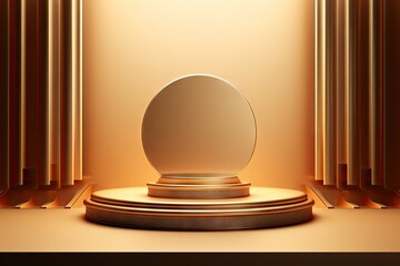Golden Round Stage Podium with Minimal Design and Luxury Showcase Background for Product Display in Studio Showroom or Scene Mockup. Generative AI illustrations.