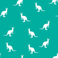 Vector flat illustration with silhouette kangaroo and baby kangaroo. Seamless pattern on color background. Design for card, poster, fabric, textile. Pray for Australia and animals