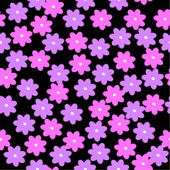 retro seamless pattern, black flower seamless pattern, pink and purple on black seamless patter, seamless pattern, illustration, flowers, dark flower seamless pattern,