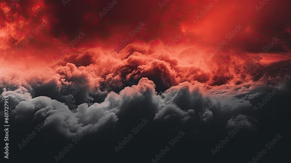 Wall mural toned night sky with fluffy soft clouds. black red abstract background with copy space for design. g
