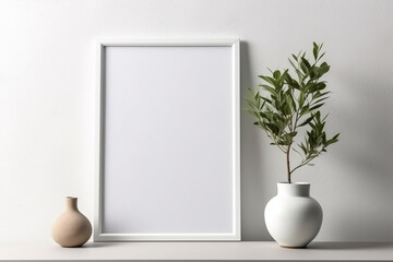 Fototapeta na wymiar Empty horizontal frame mockup in modern minimalist interior