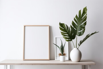 Empty horizontal frame mockup in modern minimalist interior