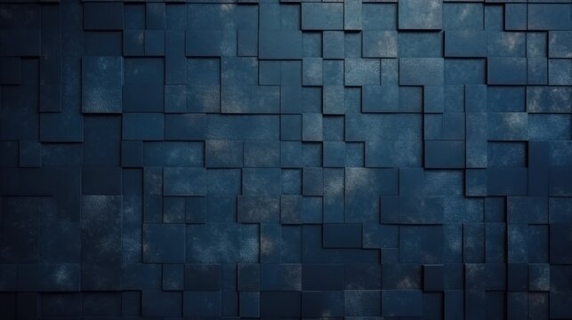 Dark blue abstract background. Toned old concrete tile. Small geometric pattern. Navy blue background with copy space for design. Generative AI.