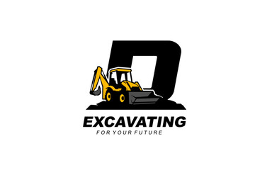 D logo excavator backhoe for construction company. Heavy equipment template vector illustration for your brand.
