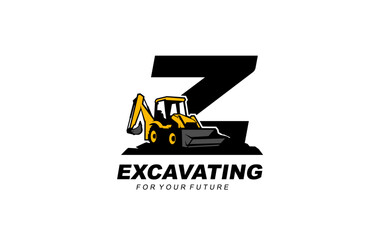 Z logo excavator backhoe for construction company. Heavy equipment template vector illustration for your brand.