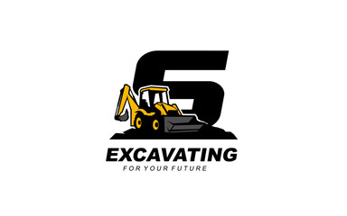 S logo excavator backhoe for construction company. Heavy equipment template vector illustration for your brand.