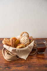 Traditional mexican sweet bread on rustic background