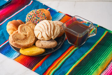 Traditional mexican sweet bread on rustic background