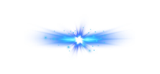 Fototapeta premium Blue star and sparks isolated on transparent background. Flares and sunbursts. Glowing light effects. PNG.