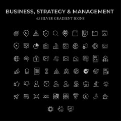 Set of Business Strategy Management Vector Icons Silver Gradient 
