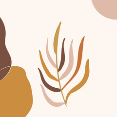 Floral wall art. Boho minimalist vector illustration for print poster, banner, greeting card. Abstract home decor with flowers, leaves. Bohemian art work