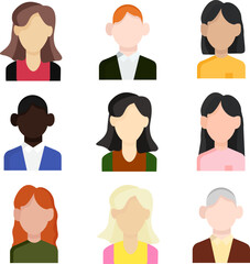 icons colored avatars men and women people of different ages and nationalities faceless