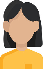 icon colored woman young girl avatar with short haircut black hair in a yellow sweater faceless