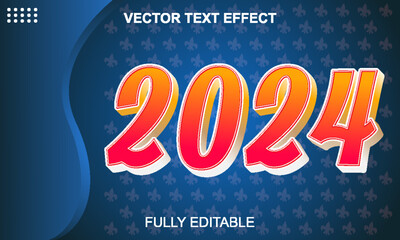 new 2024 3d text style vector effect with blue Background  