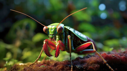 Rainforest Mantis in the wild. Generative AI - obrazy, fototapety, plakaty