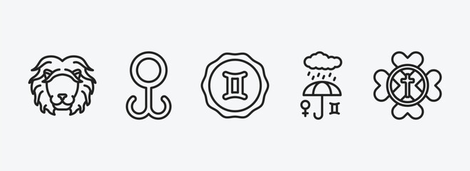 zodiac outline icons set. zodiac icons such as leo, lethargy, tin, precipitation, gods protection vector. can be used web and mobile.
