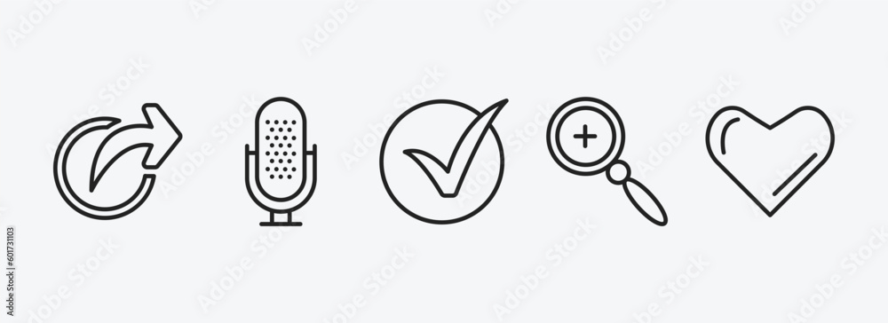 Poster user interface collection. outline icons set. user interface collection. icons such as share, mic, c