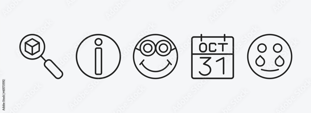 Poster user interface outline icons set. user interface icons such as tracking, information, nerd smile, oc