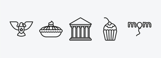united states of america outline icons set. united states of america icons such as eagle, pumpkin pie, government, bake, mother's day vector. can be used web and mobile.