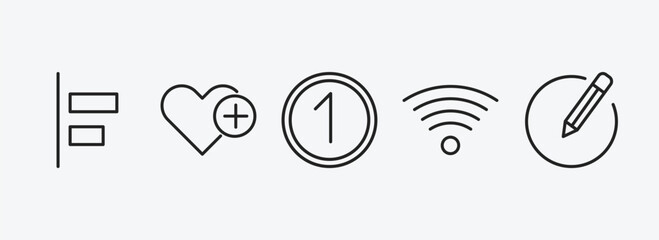 user interface outline icons set. user interface icons such as object alignment, add to favorite, number, , editor vector. can be used web and mobile.