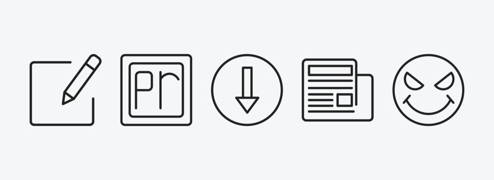 user interface outline icons set. user interface icons such as compose, premier, bottom, newspaper folded, evil smile vector. can be used web and mobile.