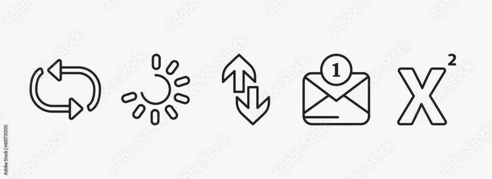 Poster user interface outline icons set. user interface icons such as update arrows, loading process, up an