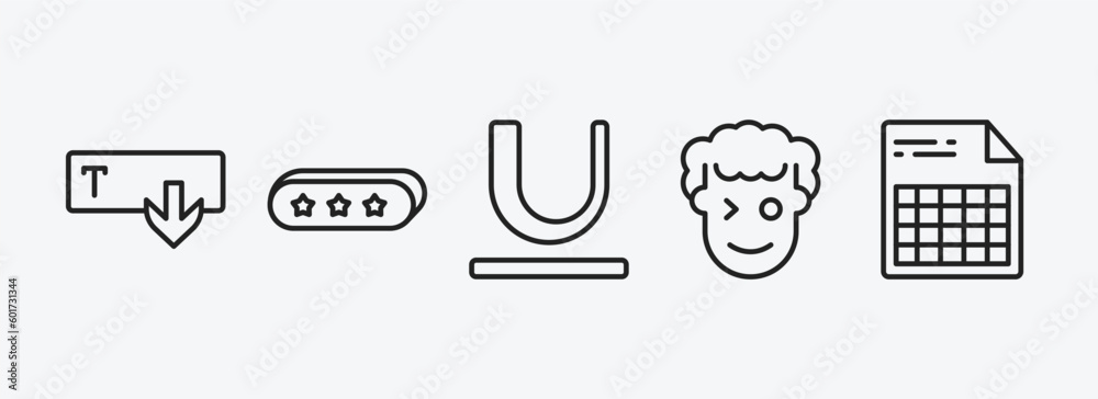 Poster user interface outline icons set. user interface icons such as text out, 3d bars, underline, smiles,