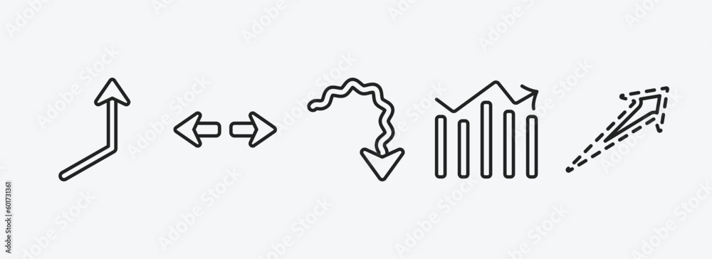 Poster user interface outline icons set. user interface icons such as right up arrow, turn, squiggly arrow,