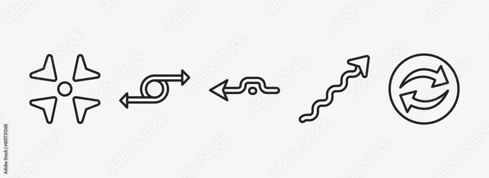 Poster user interface outline icons set. user interface icons such as reduce, move content, detour, undulat