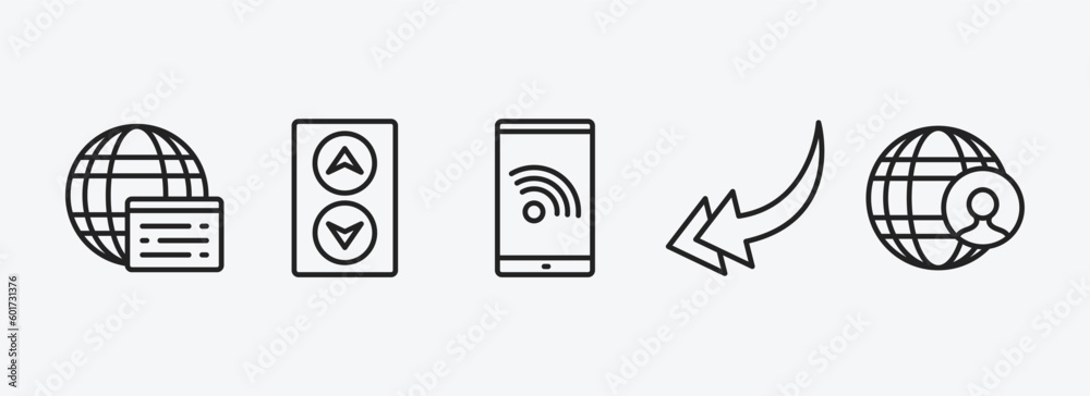 Poster user interface outline icons set. user interface icons such as window interface, elevator arrows, st