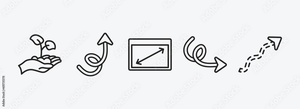 Poster user interface outline icons set. user interface icons such as hand and sprout, swirly arrow, displa