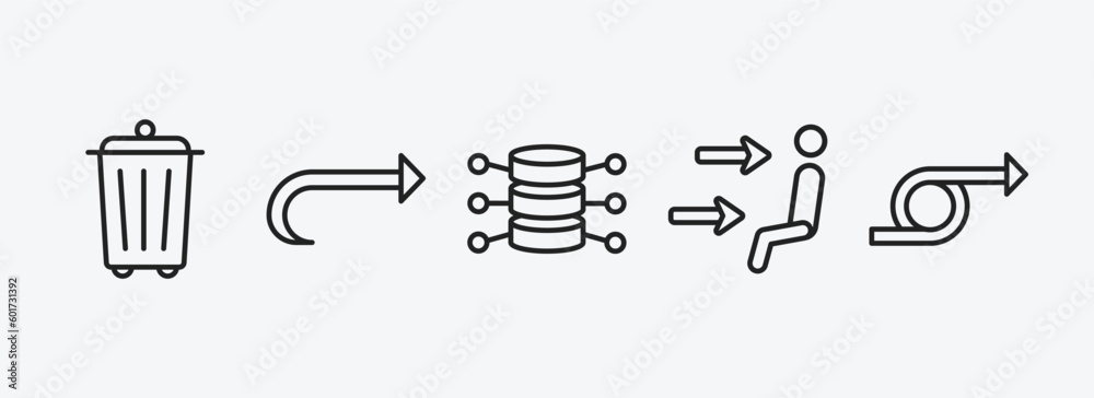 Poster user interface outline icons set. user interface icons such as recycling container, rotate arrow, da